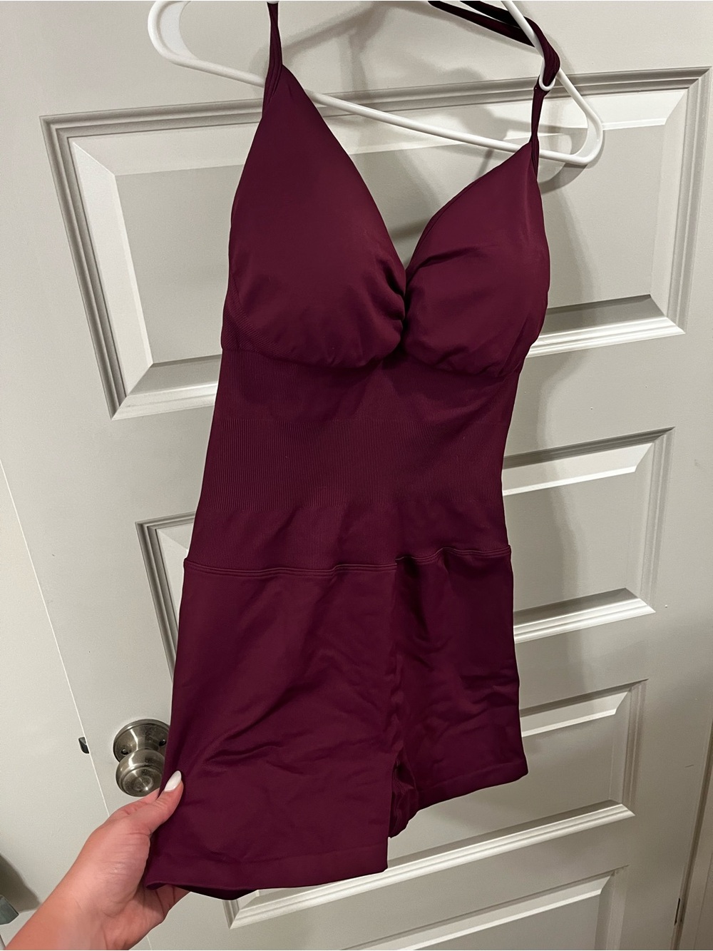 Seamless Burgundy Shape Romper with Built-In Cups - Athletic One Piece